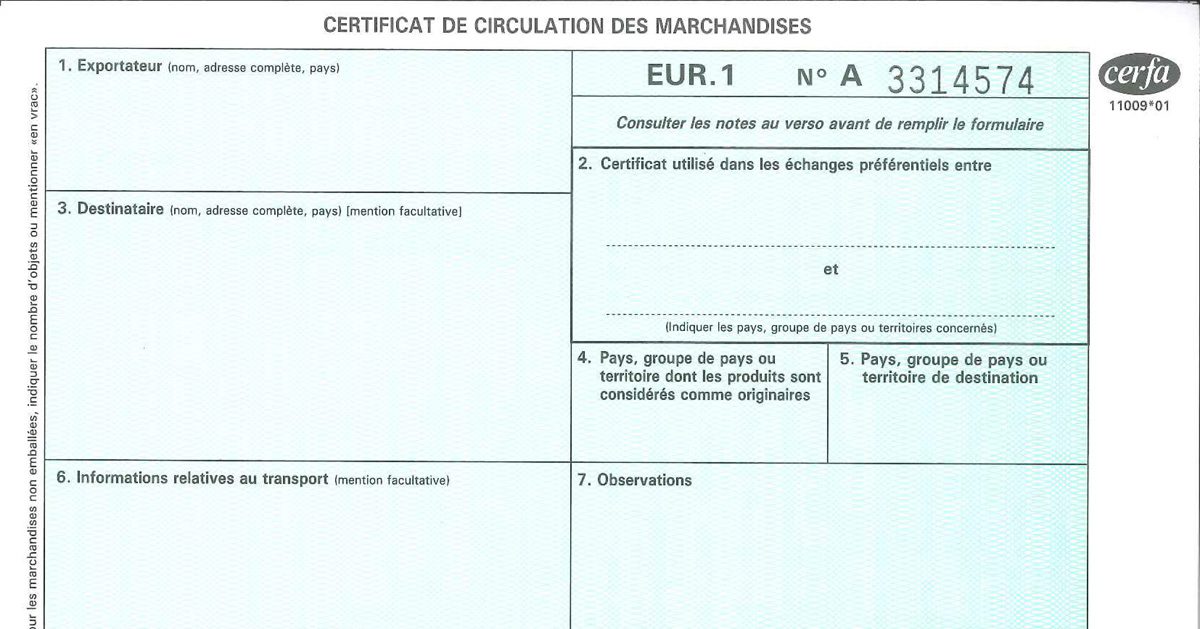 eur1 certificat circulation marchandise dématerialisation