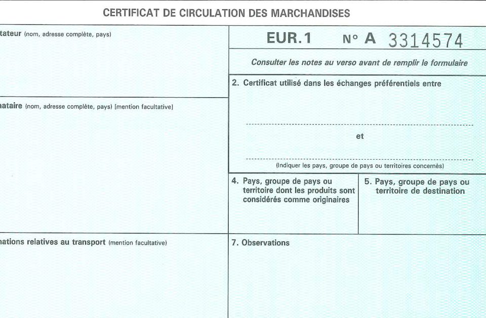 eur1 certificat circulation marchandise dématerialisation